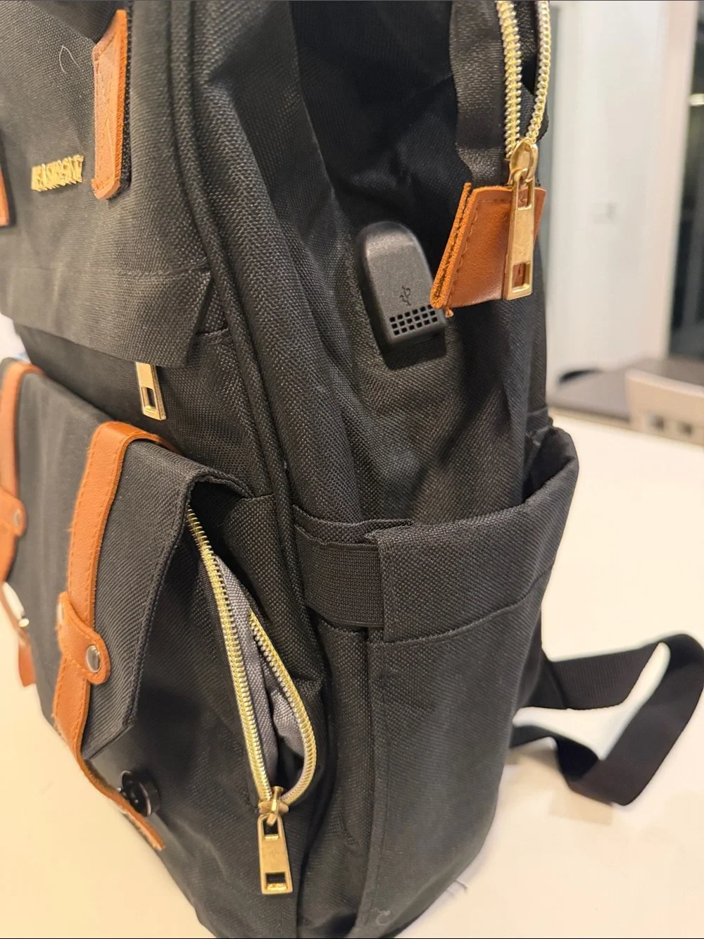 Kasibon Black & Tan Backpack - Durable Canvas Travel Bag